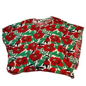 Umgee Red Green Floral Gauzy Kimono Tropical Artsy Top Size M/L